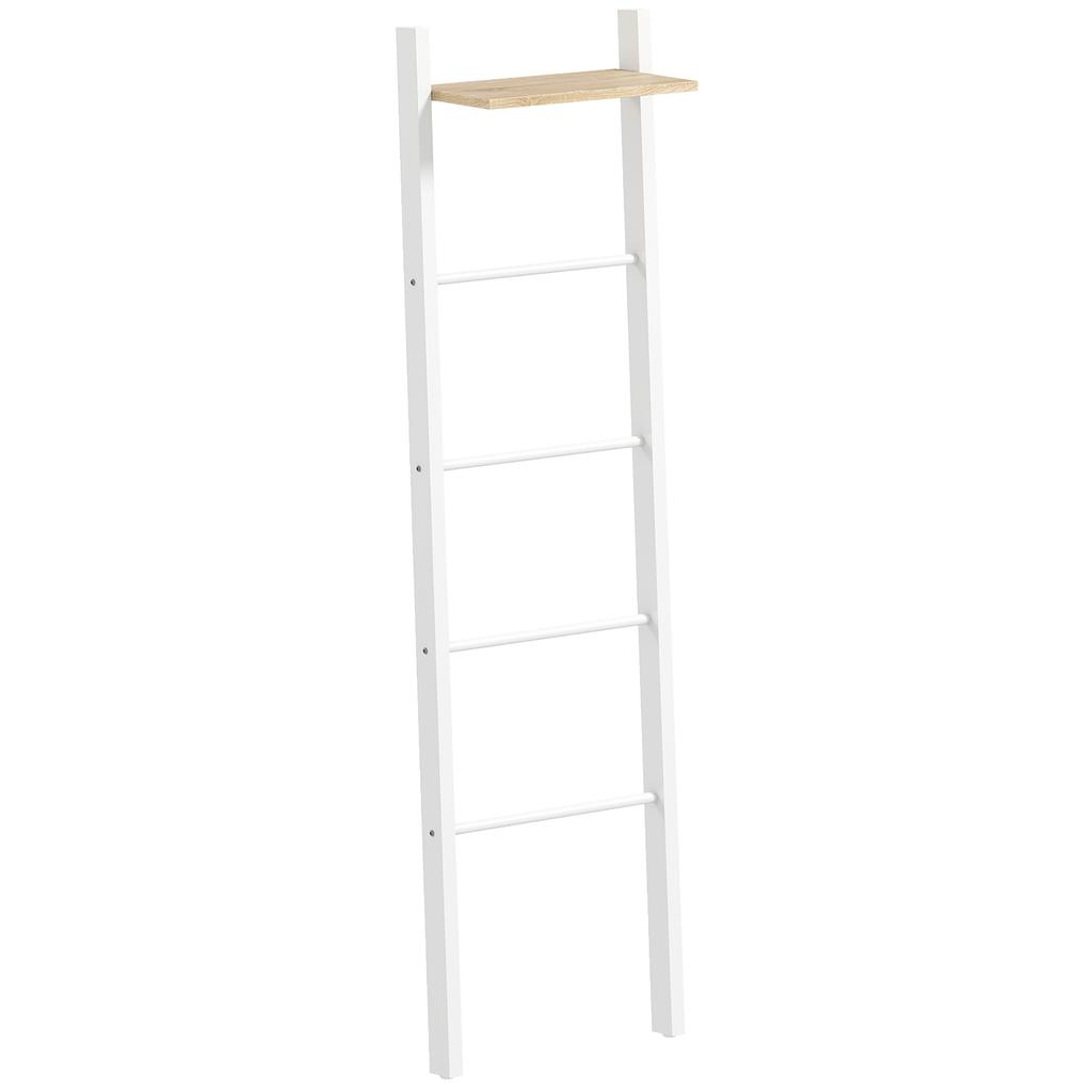 Ladder Towel Rack With Top Shelf And 4 Bars Bathroom Towel Rack For Wall Mounting 43x20x151 Cm White And Oak