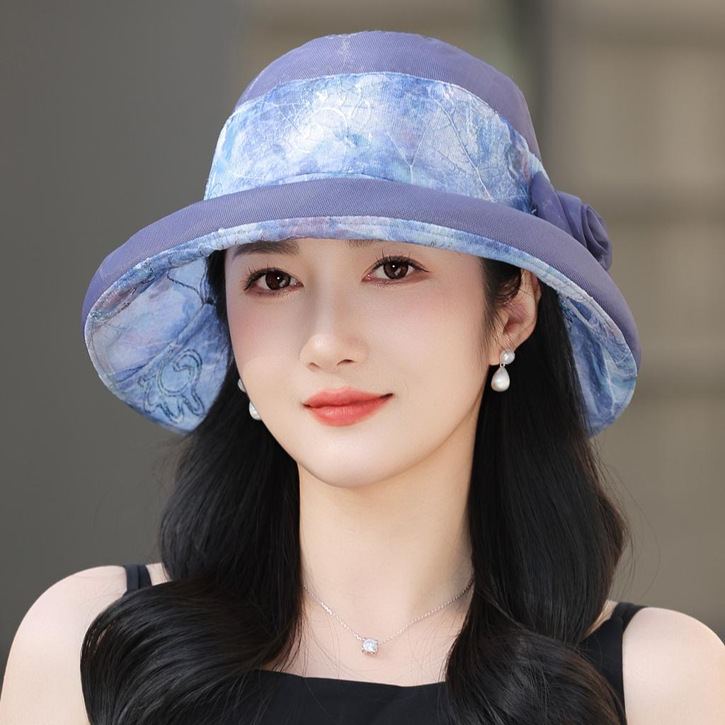 Цилиндр летняя шляпа-тазик женская модная шляпа от солнца элегантная универсальная защита от солнца тонкая с большими полями шляпа-ведро с цветком