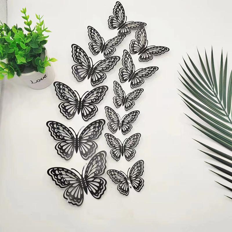 12Pcs 3D Hollow Butterfly Wall Decal Mirror Wall Stickers For Kids Room Home Wall Decoration Fridge Sticker Wedding Party