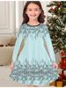 Girls' Autumn and Winter Fashion Dress, 3D Cute Print Round Neck Long Children's T-shirt Dress, Casual Versatile, Christmas Clothing