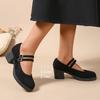 Spring and Autumn New Retro Black Small Leather Shoes Fashionable Suede One-word Buckle with Thick Heels Women's Shoes