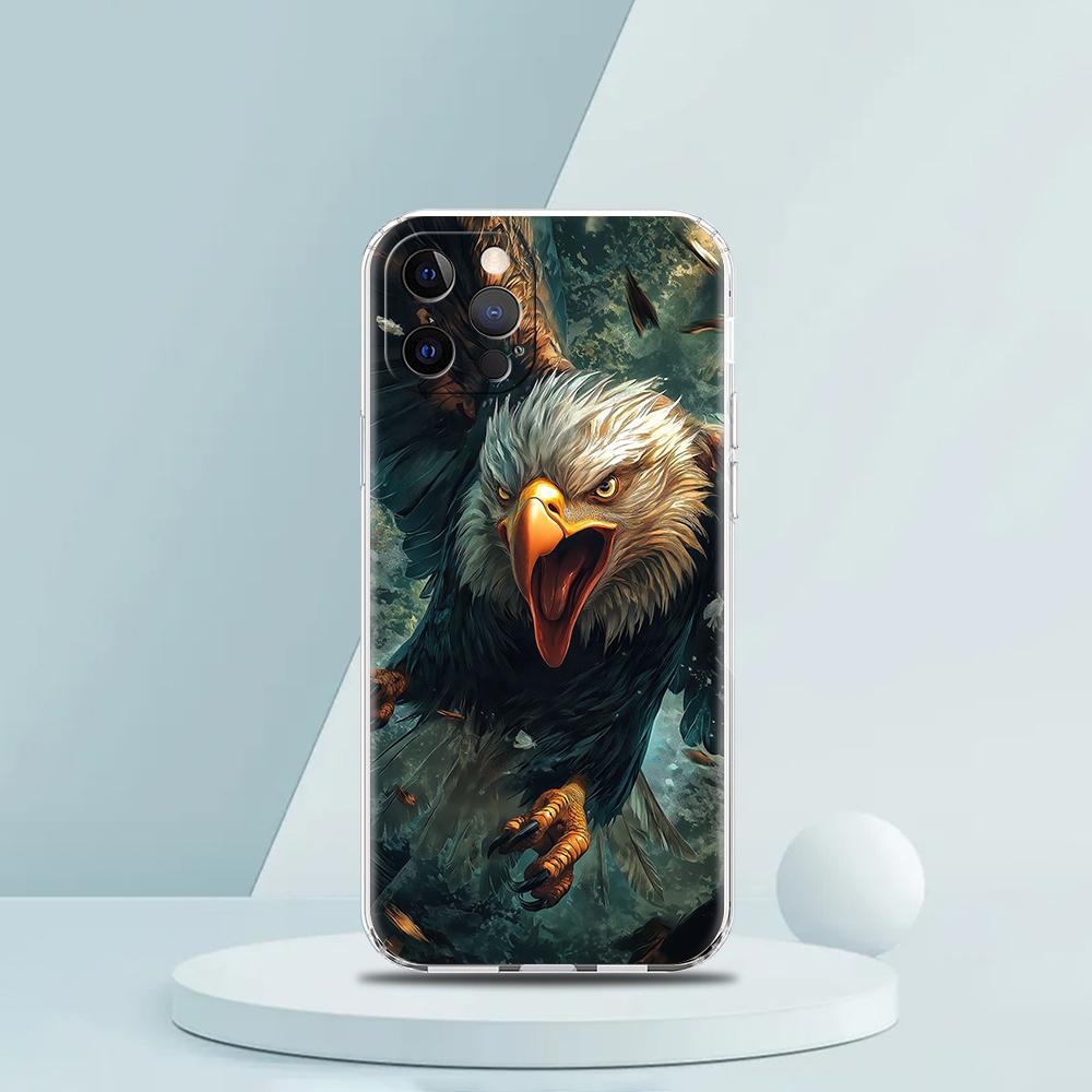 Мягкий прозрачный чехол-бампер из ТПУ для iPhone 16 15 14 13 12 11 Pro Max XR 8 7 Plus Ударопрочный корпус с рисунком птицы Орел Ястреб