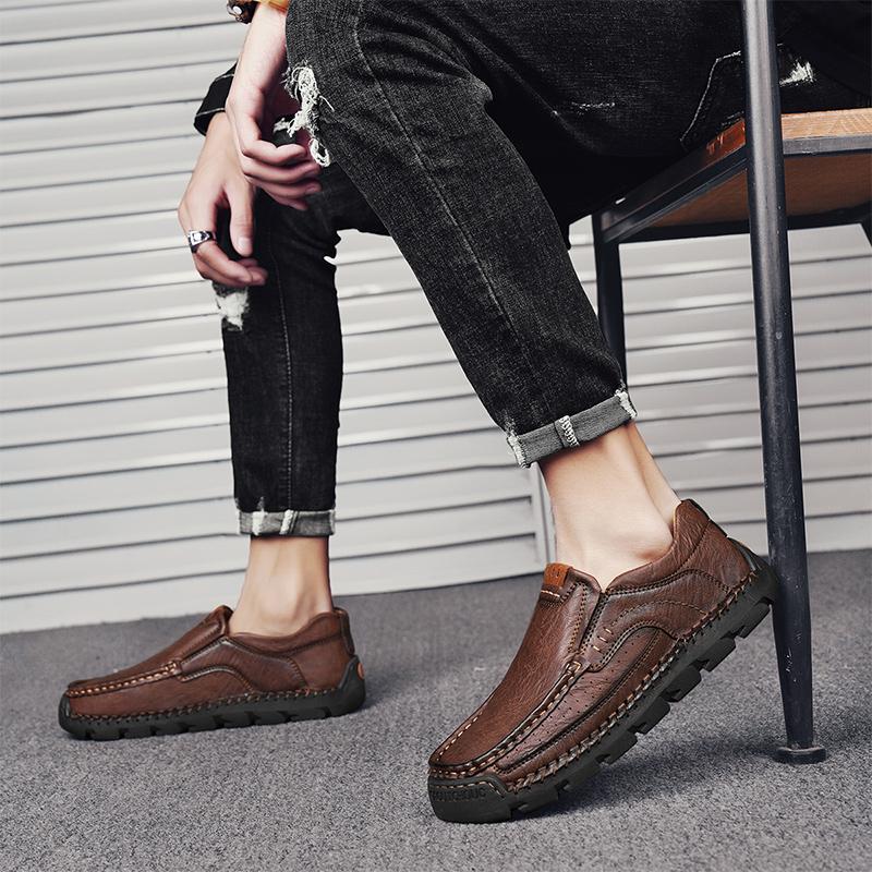 Мужская повседневная обувь Кожаные мокасины ручной работы Удобная мужская обувь Мокасины на плоской подошве Мужские кроссовки