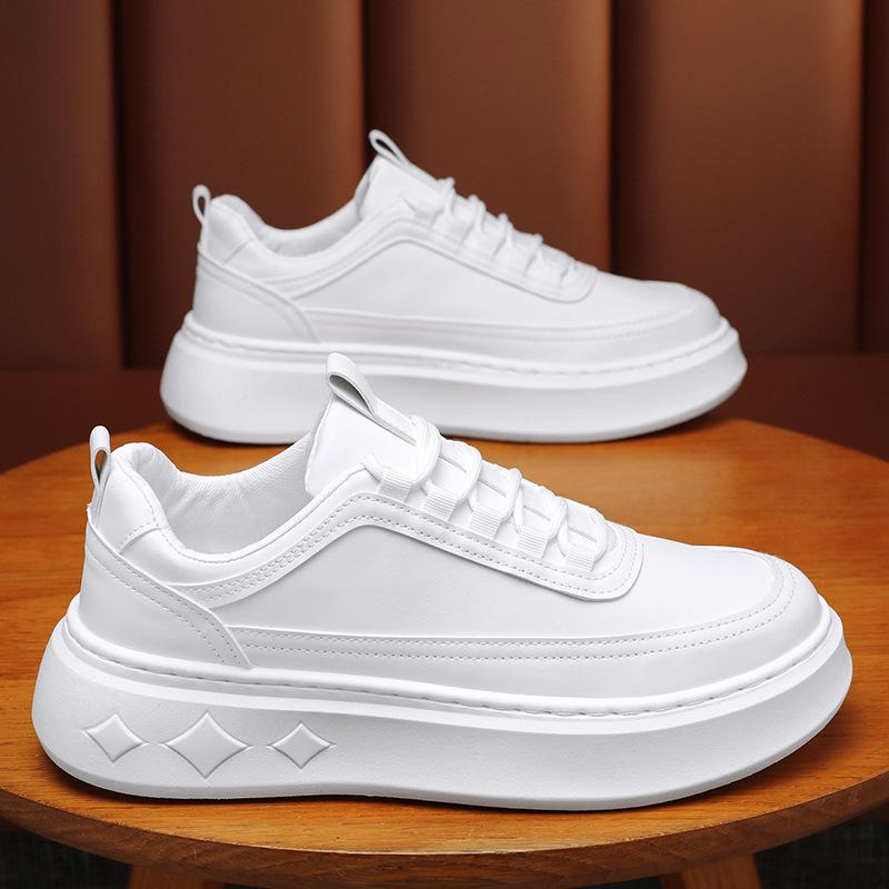 Men's Trendy Breathable White Sneakers - Versatile, Height-Increasing, Thick Sole Casual Sports Shoes
