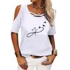 Women Fashion Print Tee Shirt Summer Off Shoulder Short Sleeve Top Ladies Casual Round Neck T-shirt