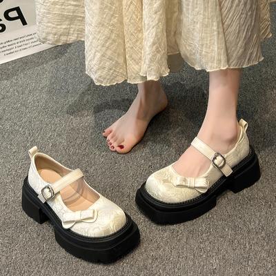 Модные Милые Туфли Лолита с Бантом Женские Туфли на Высоком Каблуке Мэри Джейн Новые Роскошные с Принтом Платье Туфли-Лодочки Студенческие Лоферы в Британском Стиле