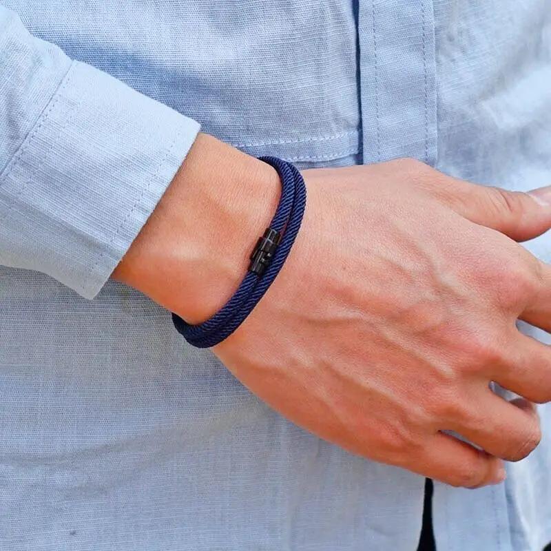 Простой стиль мужской браслет из веревки двухслойный браслет для выживания мужские аксессуары подарок бойфренду магнитная пряжка Pulsera Hombre Joias