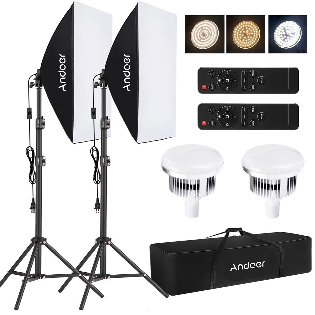 Andoer Studio Photography Light Kit Softbox Lighting Set with 85W 2800K-5700K Bi-color Temperature