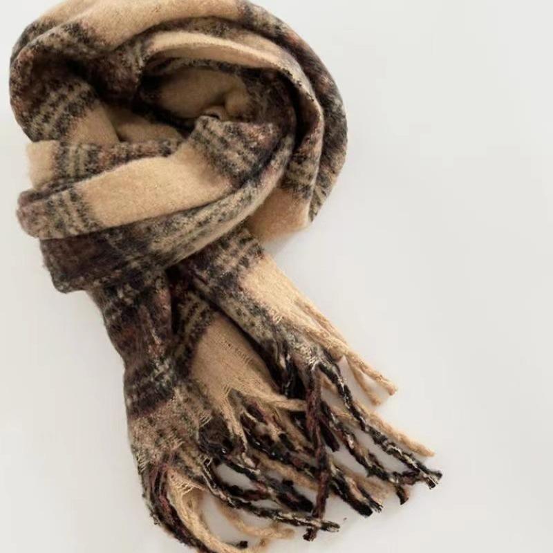 Уютная клетчатая шаль: Зимний темно-коричневый утолщенный теплый шарф 2023 года