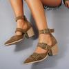 Sandals, Pointed Toe One-line High Heels Women's Thick-heeled Square Buckle High-heeled Sandals