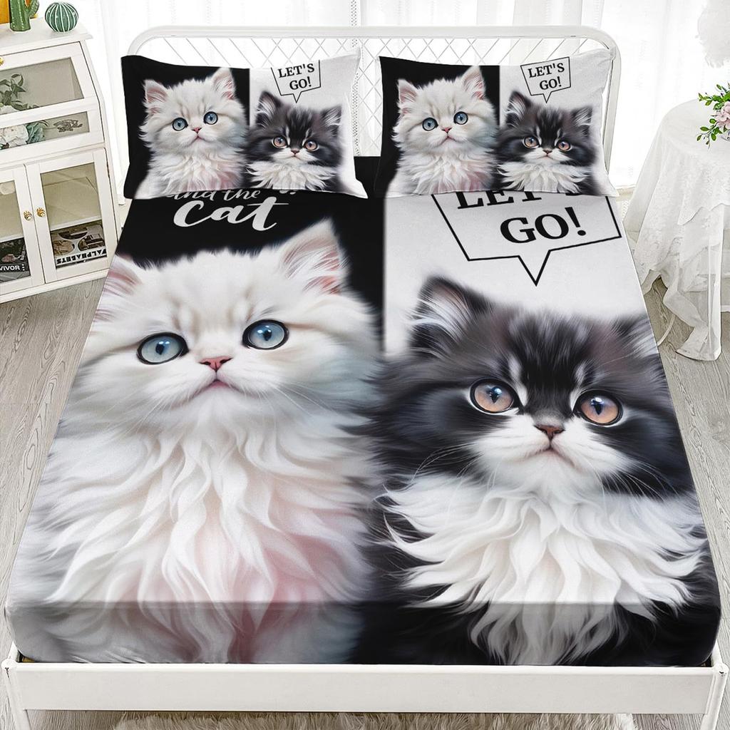 Животное Кошка Узор Матрас Комплект из трех предметов Матрас с цифровой печатью Постельное белье Взрослые Дети