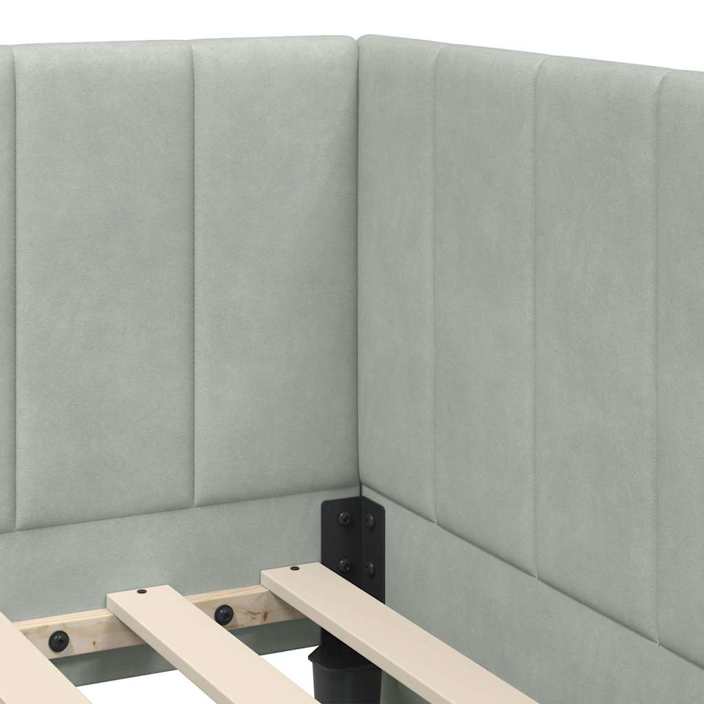L shaped bed frame with headboard light grey 90 cm x 200 cm velvet