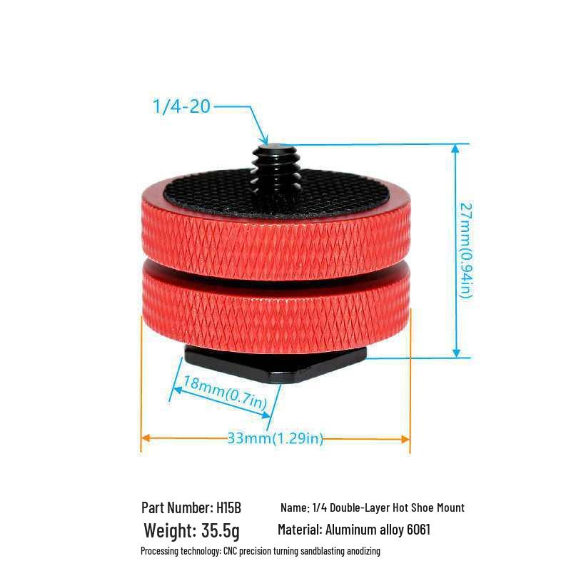 DSLR Camera Double Layer Metal Hot Shoe Mount with 3/8 & 1/4 Locking Flash Screw Base