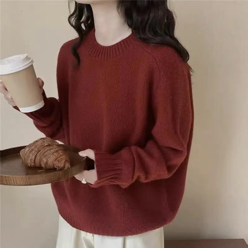 Autumn Winter Simplicity Casual Women Sweater Lazy Wind Solid O-Neck Loose Long Sleeve Pullovers Knitted Tops