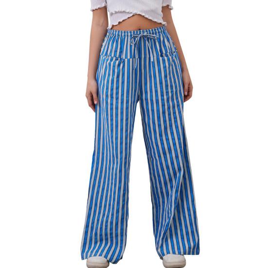 Женские брюки с завязками на резинке и широкими штанинами, контрастные цветные полосатые принты, низкая талия, повседневные пляжные брюки для отпуска