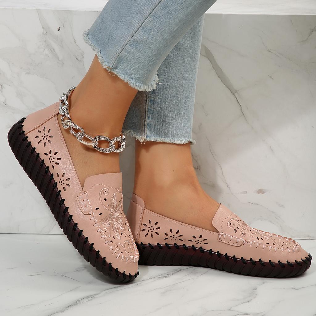 Women's Shoes 2024 PU Leather Women's Flats Shoes Breathable Hollow Out Moccasins Loafers Women Casual Slip-on Ladies Shoes
