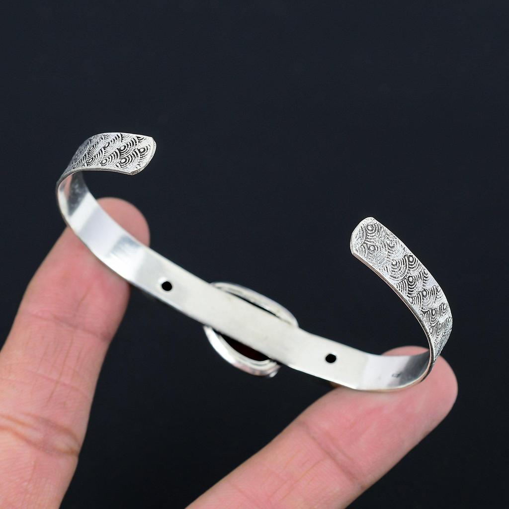 Триллион Махагоновый Обсидиан Драгоценный камень Гранат Жена Браслет Ювелирные изделия Стерлинговое серебро