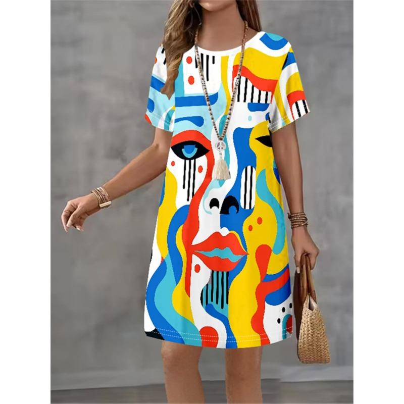 Personalized Printed Womens Dress Summer New 2025 Casual Mini Dress Female Streetwear Clothing Loose Short Sleeve A-Line Dress