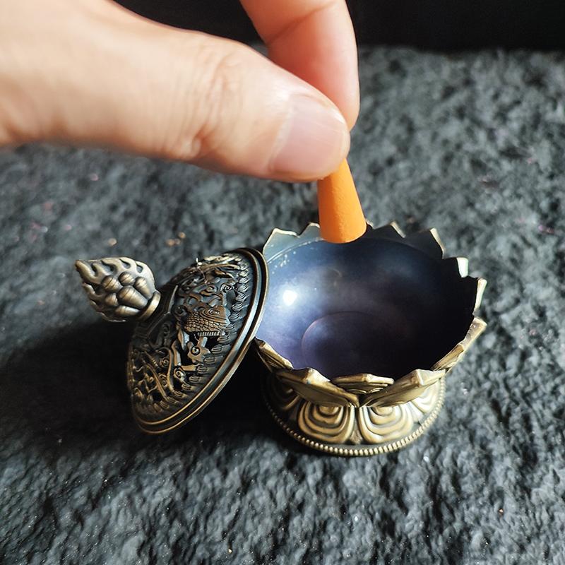 Винтажная металлическая подставка для благовоний в виде цветка лотоса, буддизм, Будда, комната, домашний декор, мини-цензор для сандалового дерева, держатель для благовоний, бронзовое изделие