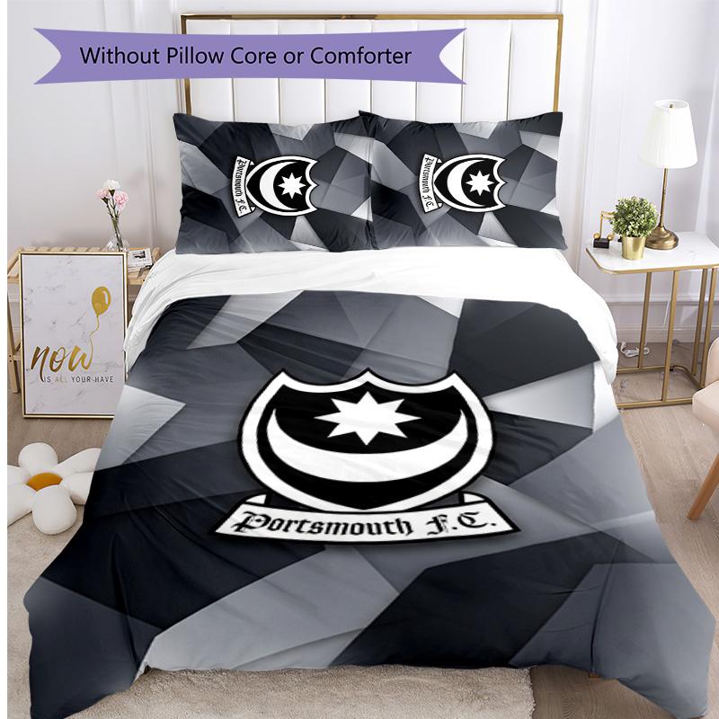 Portsmouth FC Printed 3PCS Bedding Set Breathable Duvet Cover with Pillowcases Decorative Bed Linen for Bedroom Home
