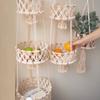Handmade Wall Hanging Baskets Cotton Rope Weave Hollow Macrame Tassels Fruit Toy Net Organizers Flower Plant Holder Home Decor