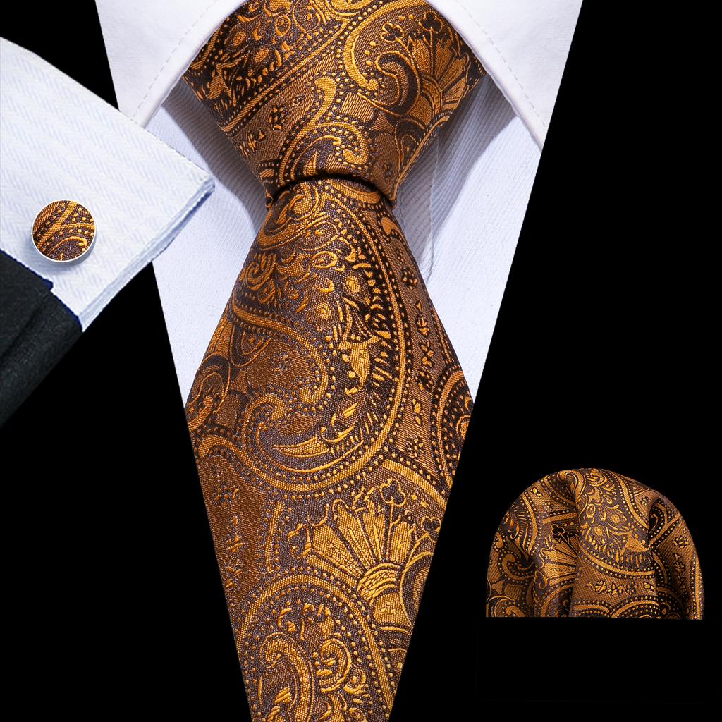 Hi-Tie Fashion Mens Wine-Red Paisley Necktie Hanky Cufflinks for Business Wedding