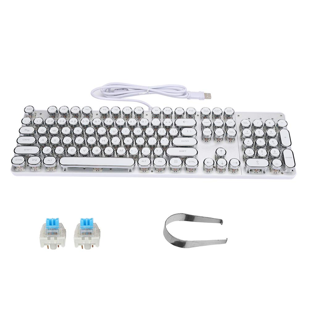 Gaming Blue Wired USB 104 Round Retro Round LED Removable 5 Plug and Replacement for Gamers 900-5 Keyboard, Switches, White, Keyboard, Keys, Keys,