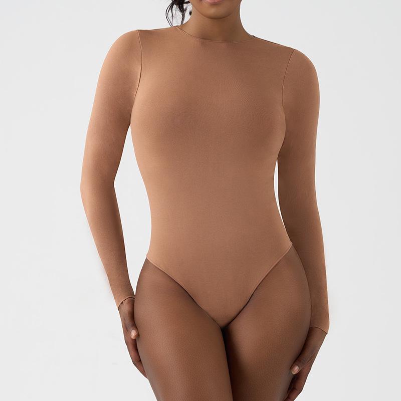 Бесшовный боди для йоги с длинными рукавами и V-образным вырезом в области промежности, с высокой эластичностью