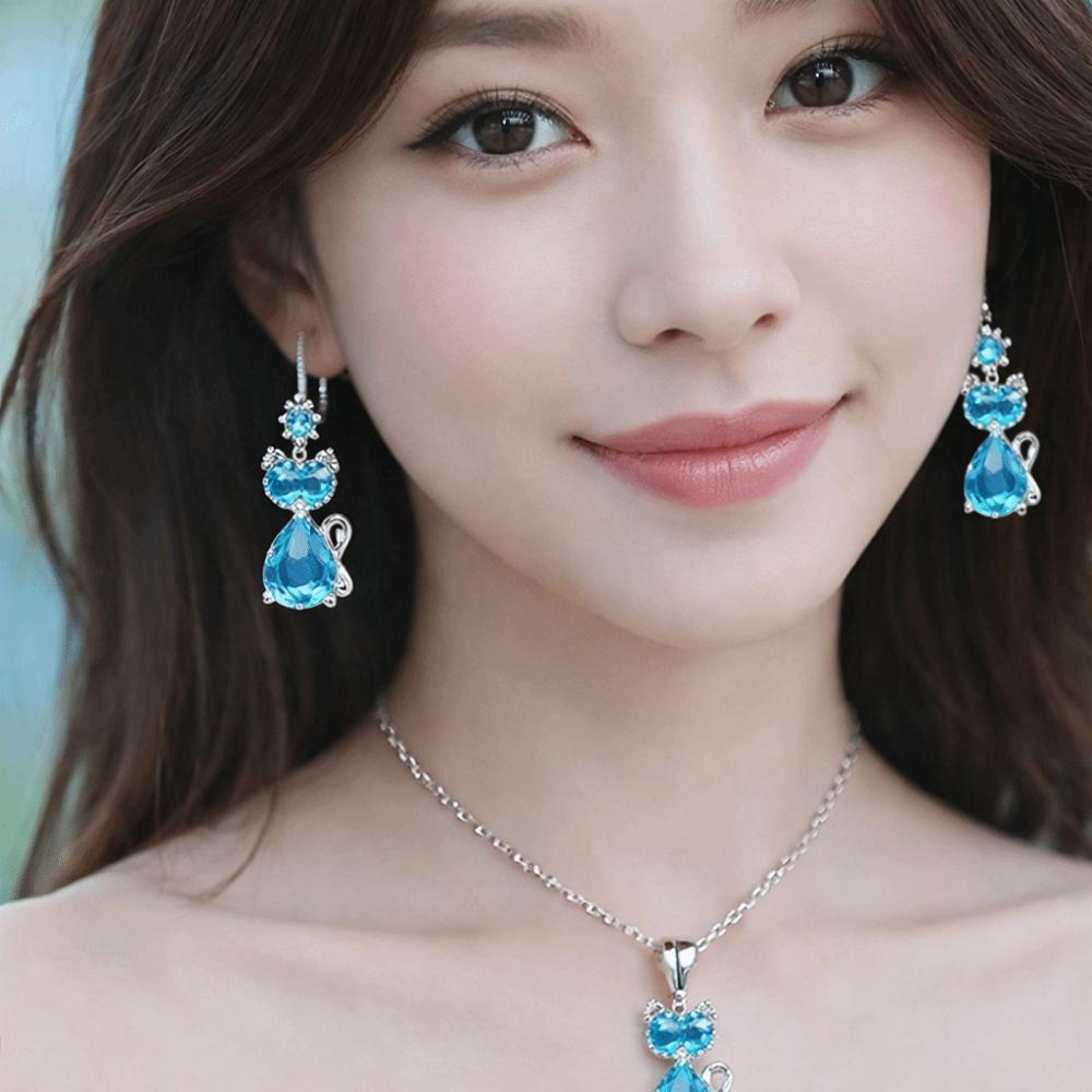 Trendy Elegant Jewelry Sets Zinc Zinc Alloy Cute Cat Jewelry Fashion Crystal Pendant Necklace Gift