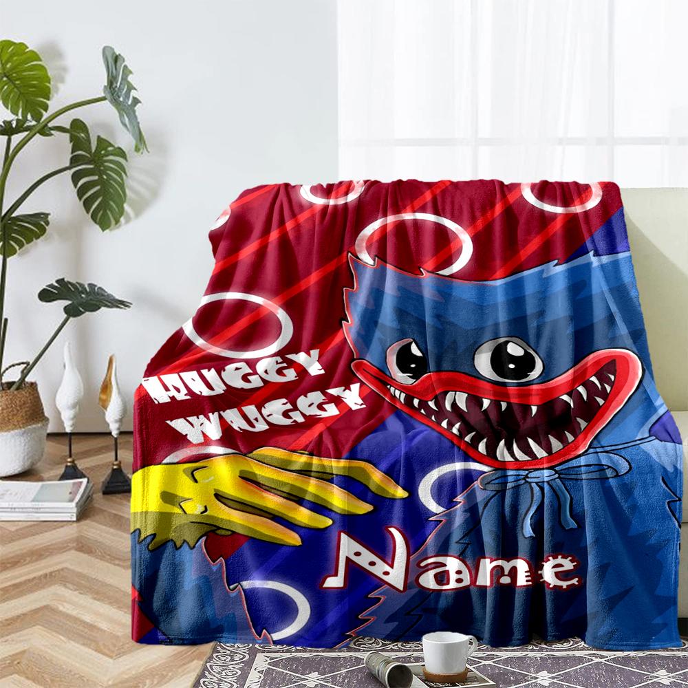Custom Name Huggy Wuggy Theme Printed Blanket - Perfect for Couch, Bed, Travel & Outdoor Use | Machine Washable, Cozy & Durable.