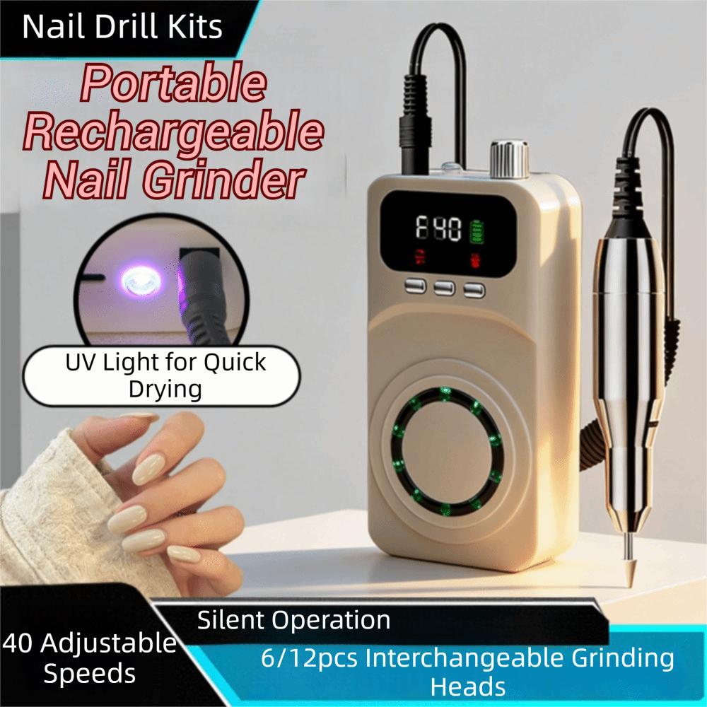 1Set Rechargeable Electric Nail Grinder Portable Nail Drill Kits Nail Polisher Nail Tools