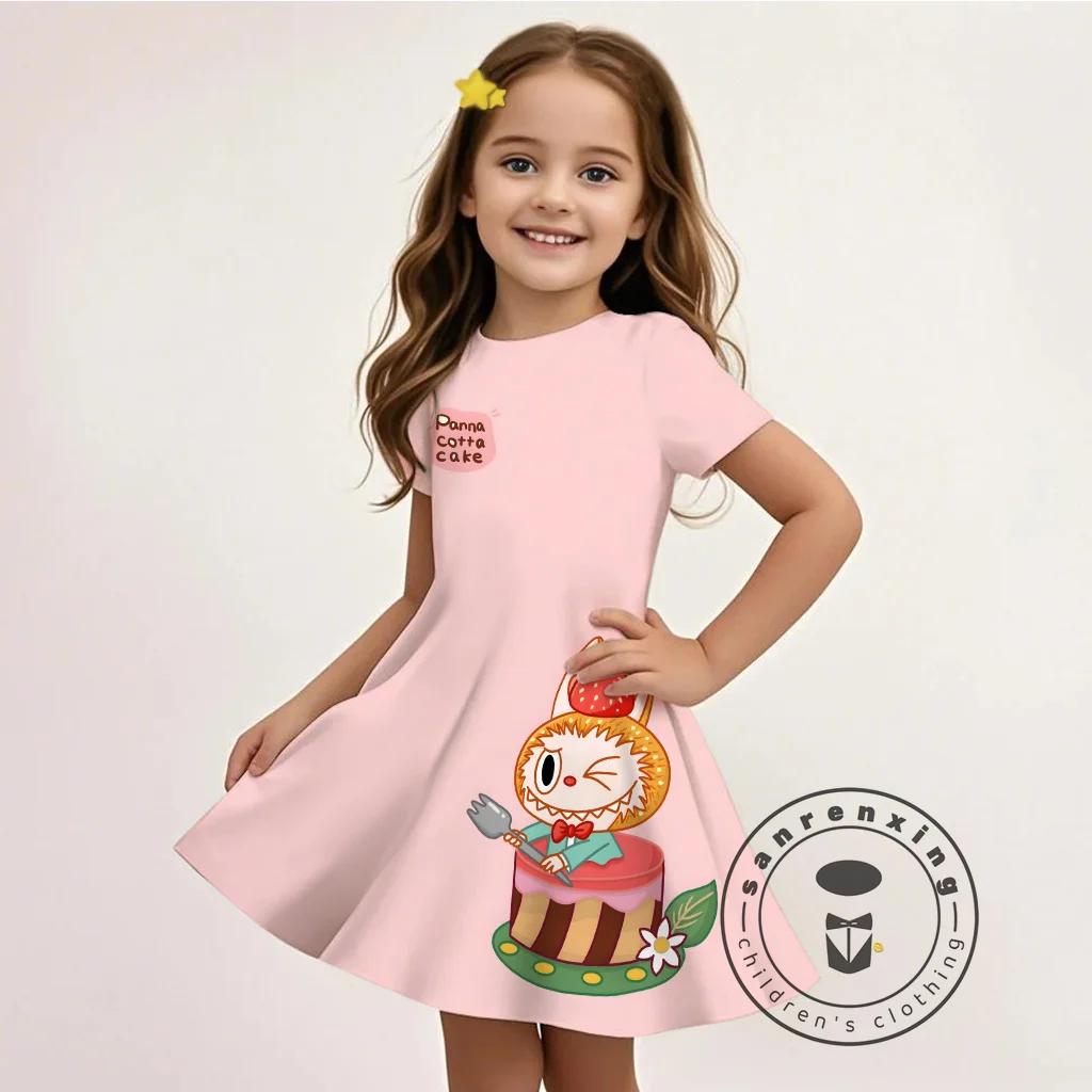 L-LABUBU-Летнее 3D платье для девочек, мультяшный принт, повседневный Y2K стиль, дышащая ткань, милое, доступное, горячо продаваемое