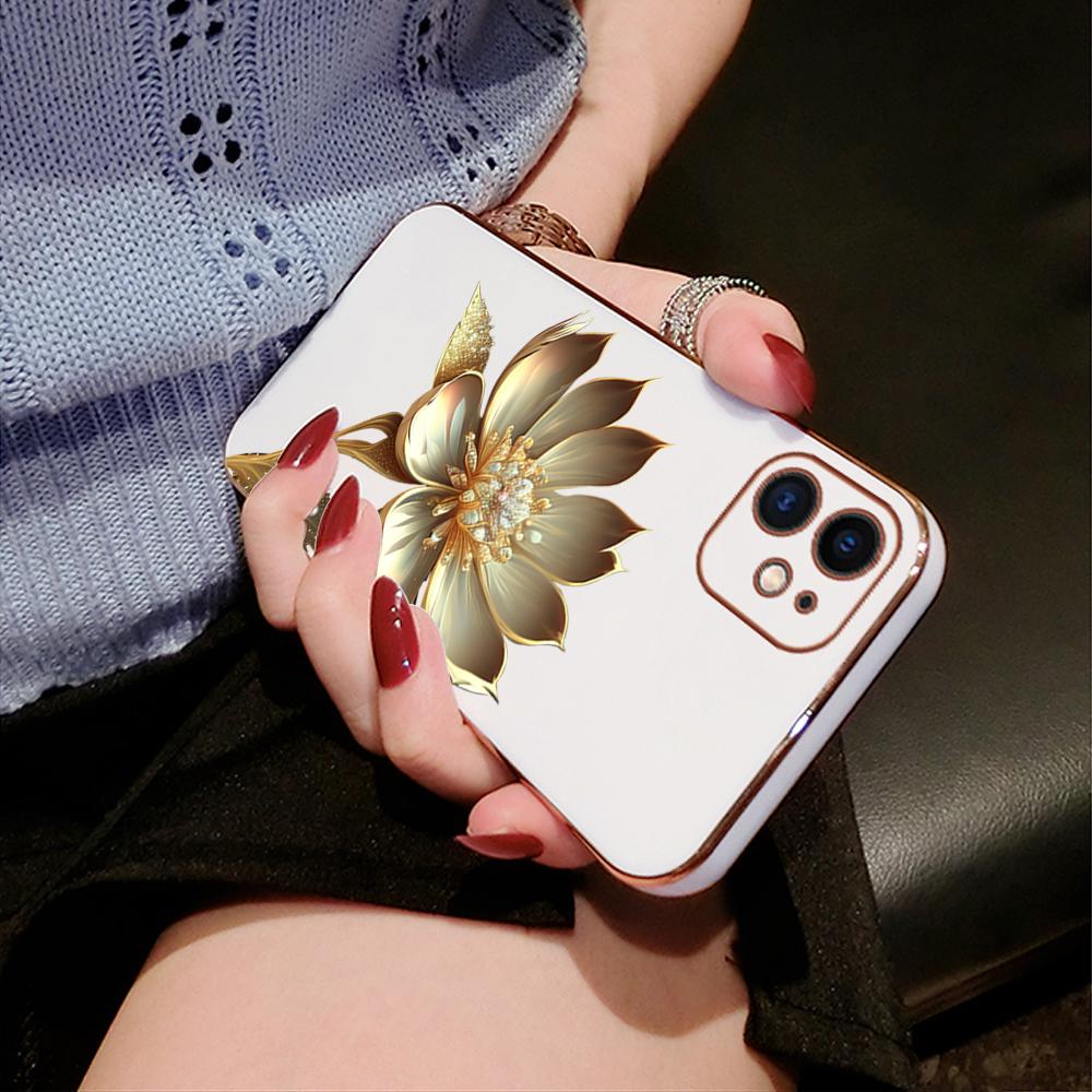 Чехол с золотым цветком лотоса для iPhone 15 11 12 13 14 Pro Max, чехол для телефона Samsung Galaxy Xiaomi Mi Redmi Note Oneplus Infinix Tecno Cover