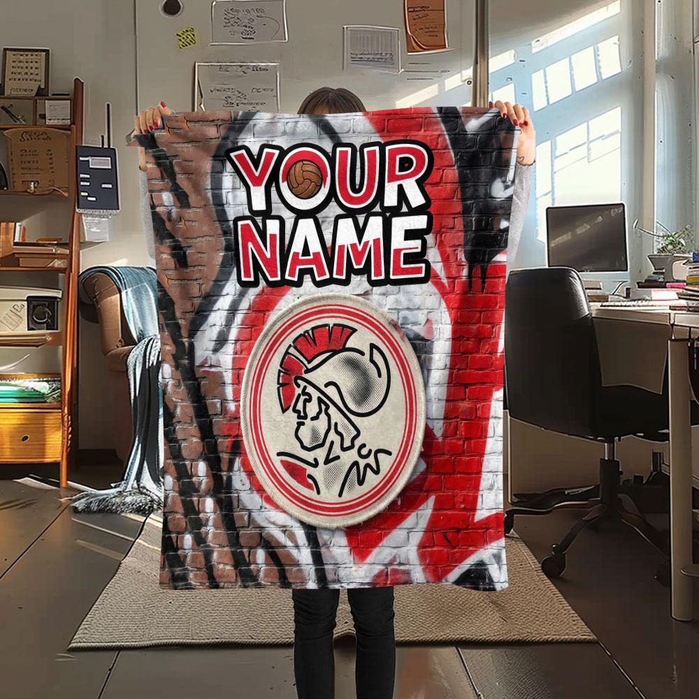 Custom Name,AFC Ajax Printed Flannel Blanket, soft throw for bedroom sofa, washable, Christmas present, great gift.