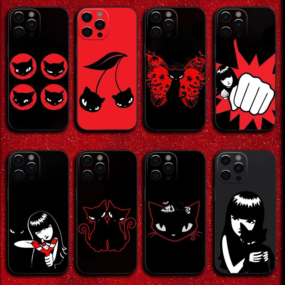 Чехол для телефона Кот E-Emily The Strange для iPhone 16,15,14,13,12,11,Pro,X,XS,Max,XR,Plus,Mini Мягкий Черный Чехол
