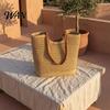 Portable Tote Bag Crochet Shoulder Bag, Large Capacity Lightweight Knit Handbag, Solid Color Handbag Summer Beach Purse for Women Holiday Commuting