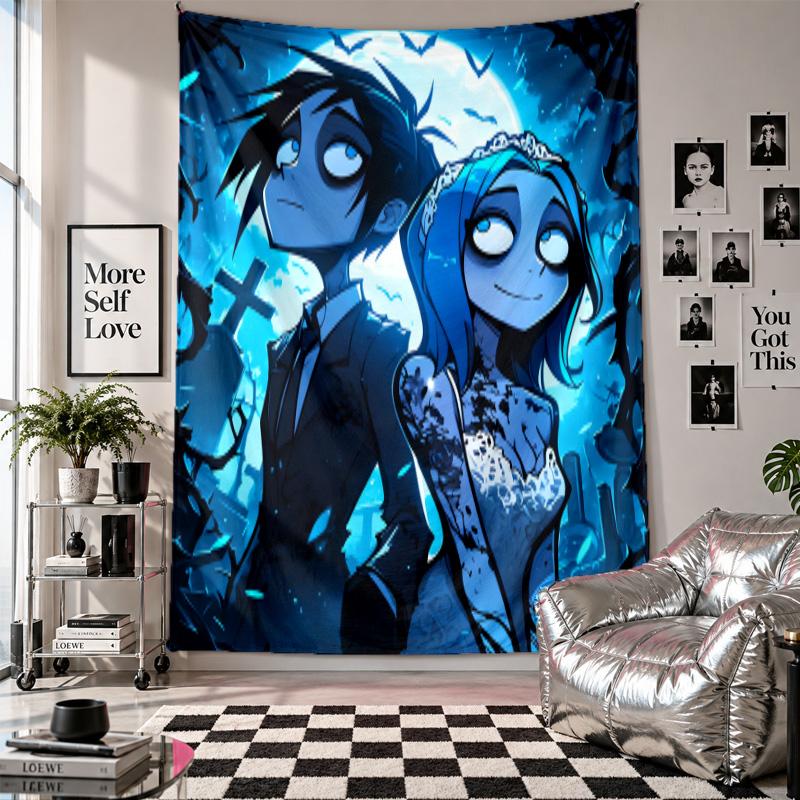 Wall TapestryCorpse Bride Emily Victor Art Hanging Cloth Decorative Background Cover for Room Decoration