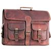 Men's Shoulder Messenger Laptop Briefcase Genuine Goat Leather Vintage Brown Bag