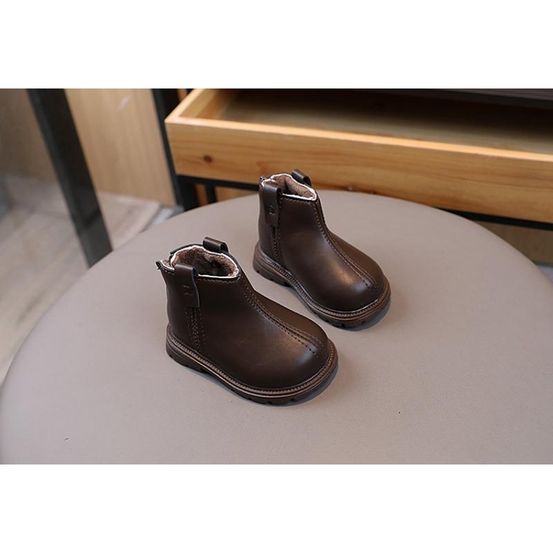 Ретро мода осень и зима новые детские короткие ботинки для девочек нескользящая мягкая подошва малыша обувь для мальчиков теплые кожаные ботинки