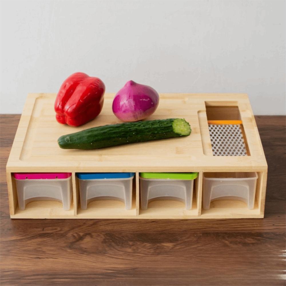 Bamboo Multifunctional Cutting Board Set Drawer Design with Container and Grater Chopping Block Square Chopping Board