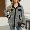 Женская мода свободный цвет клетчатый карман повседневный лацкан плюшевая куртка пальто