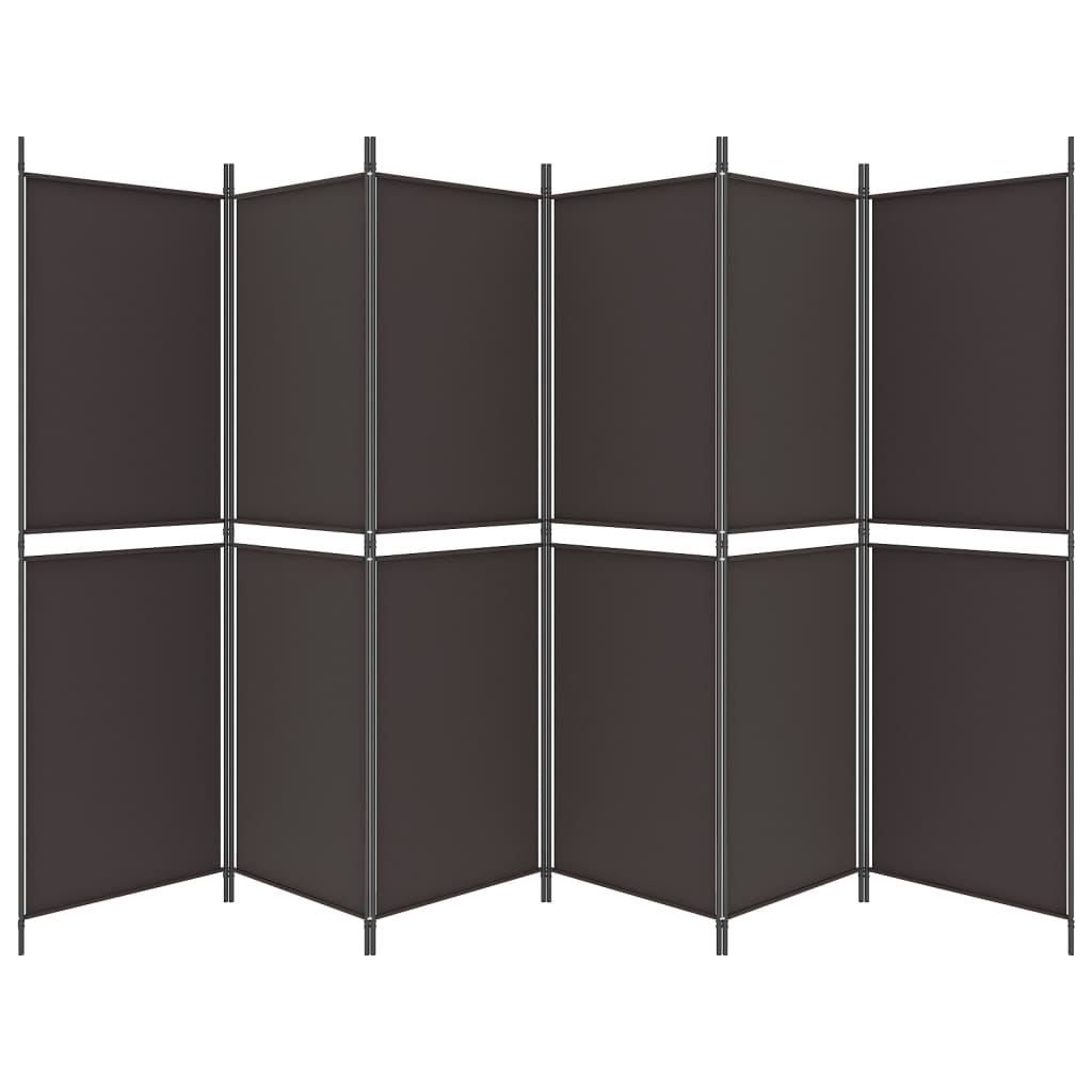 6 Piece Room Divider in Brown 300 x 180 cm Fabric