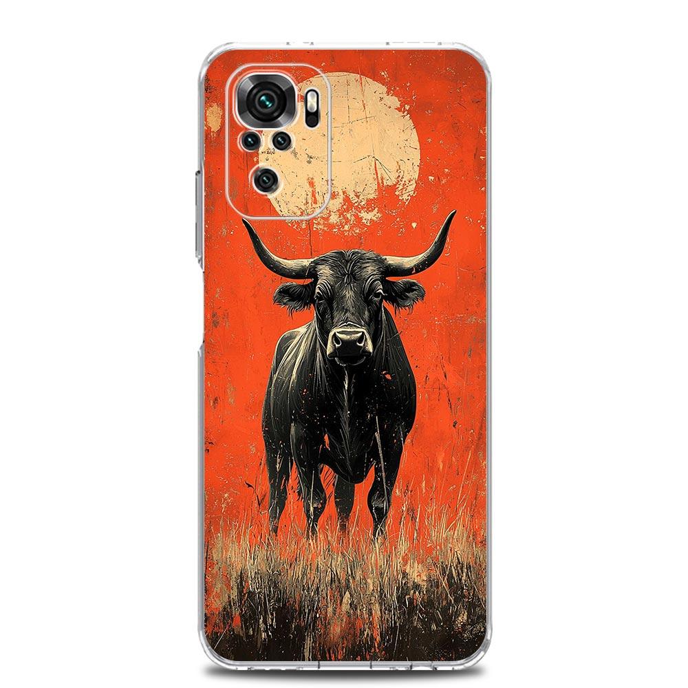 Чехол для телефона для Xiaomi Redmi Note 15 14 13 12 4G 10 11 Pro Plus 5G 14C 13C 12C 10C Прозрачный Мягкий ТПУ Чехол Бык Животное