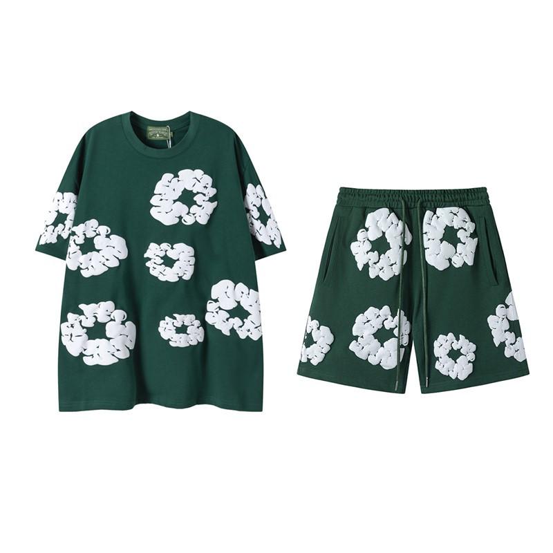 Джинсовые слезы Капок Пена Принт Американский стиль Комплект из толстовки и спортивных штанов для пары