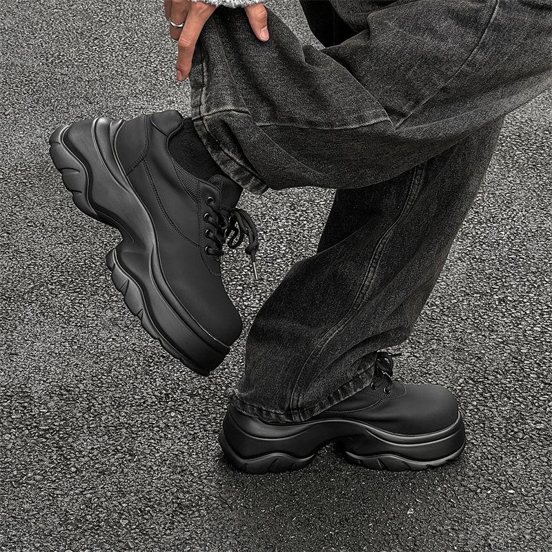 Туфли дерби на платформе Niche Paris мужские, увеличивающие рост, полностью черные, британские спортивные туфли Darth Vader для папы, прилив 24307-R