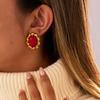 GEMCHIC Women's Stainless Steel Natural Stone Earrings Vintage Stud Earrings Fashion Geometric Circle Earrings for Women