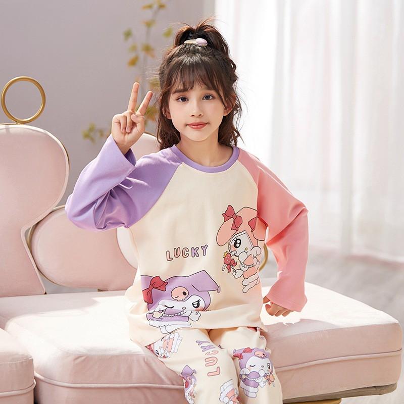 Girls Cotton Pajama Set Cartoon Print Lightweight Sleepwear Home Outfit Kids Ages 8