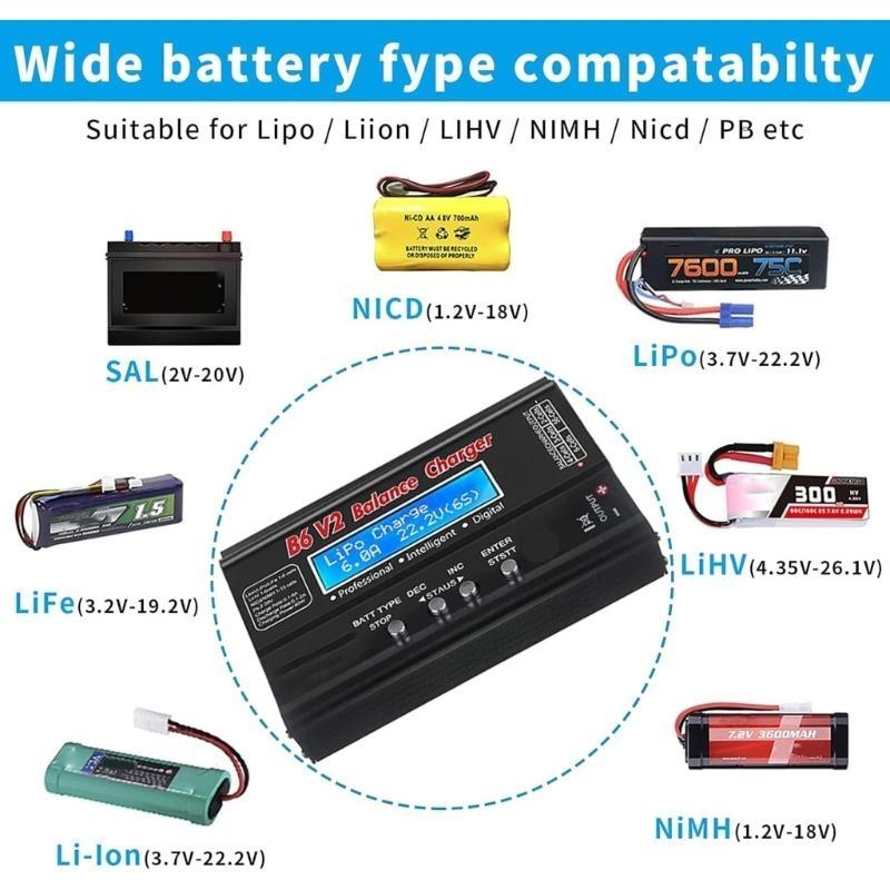 B6 Battery Balance Charger 80W 6A for 1-6S Batteries Compatibles NiCd NiMH and More Upgraded B6V2