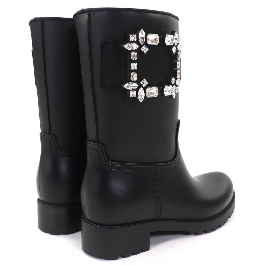Great ROGER VIVIER short boots Tempet Viv Strassbacks rubber rain boots black Women 37 Used