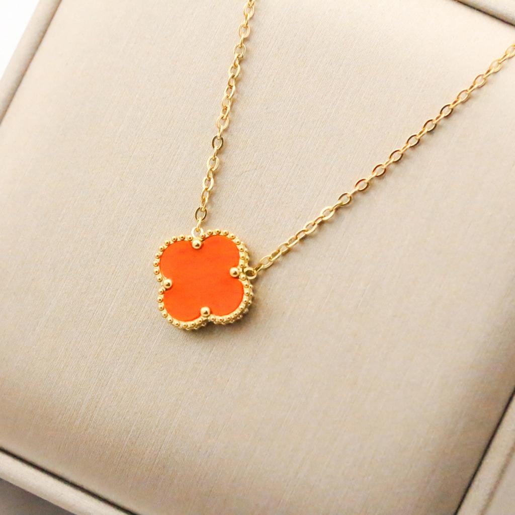 Женское простое ожерелье из титановой стали с двухсторонним кулоном в виде четырехлистного клевера, 15 мм, цепочка-колье из титановой стали, украшение от интернет-звезды